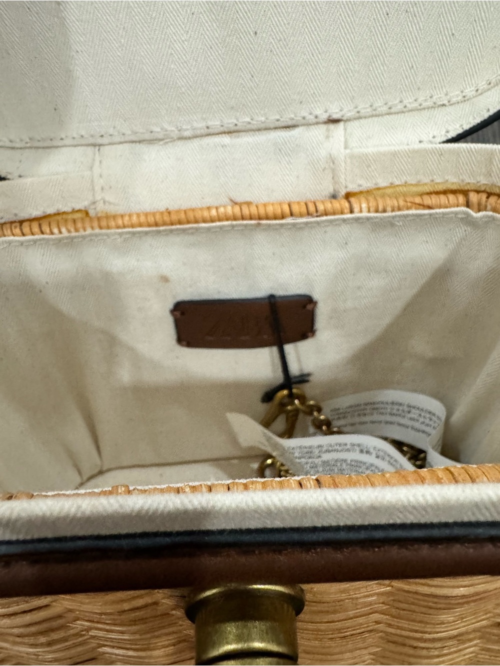 Zara Brown Wicker Top-Handle Women's Bag - Picture 7 of 9